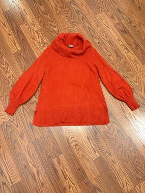 Anthropologie Brick Orange Cowlneck Balloon Sleeve Sweater